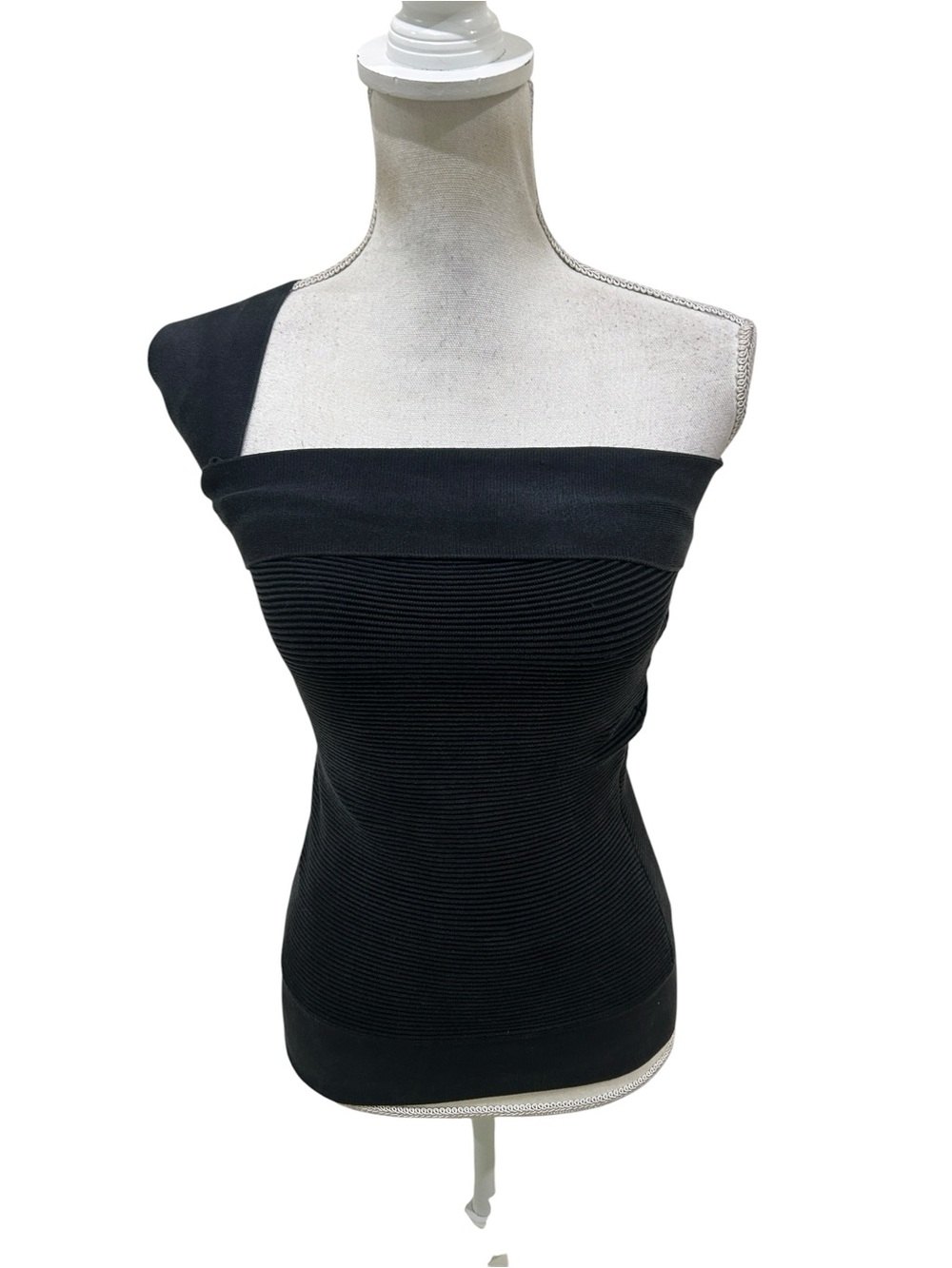 Narciso Rodriguez Black One-Shoulder Ribbed Tank silk blend size EU 42